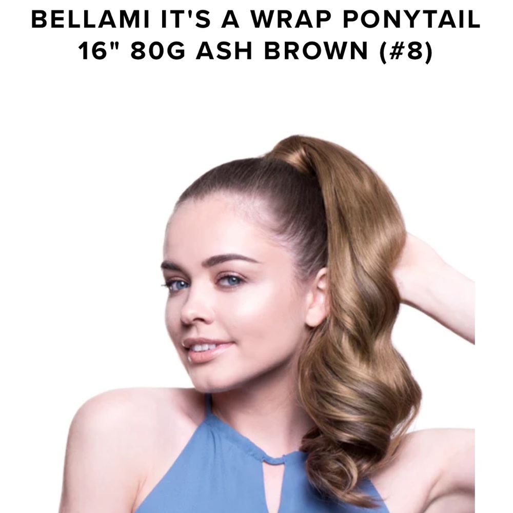 Bellami Wrap Ponytail 160g 20 inches Color #8 ASH BROWN